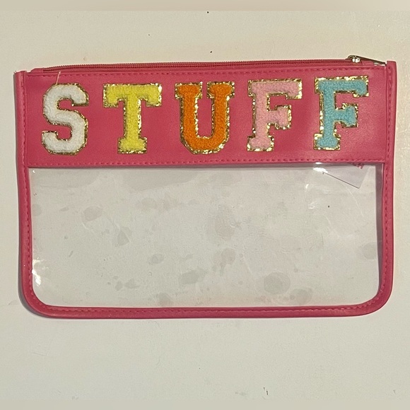 2pc-Smily Peace Love & Vibes Ladies T-Shirt Sz:M pink/Clear Zippered pouch Bag - Picture 4 of 4